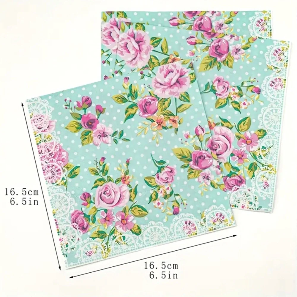 Rose Pink Floral with Faux Lace Border Luncheon Napkins, 20 ct